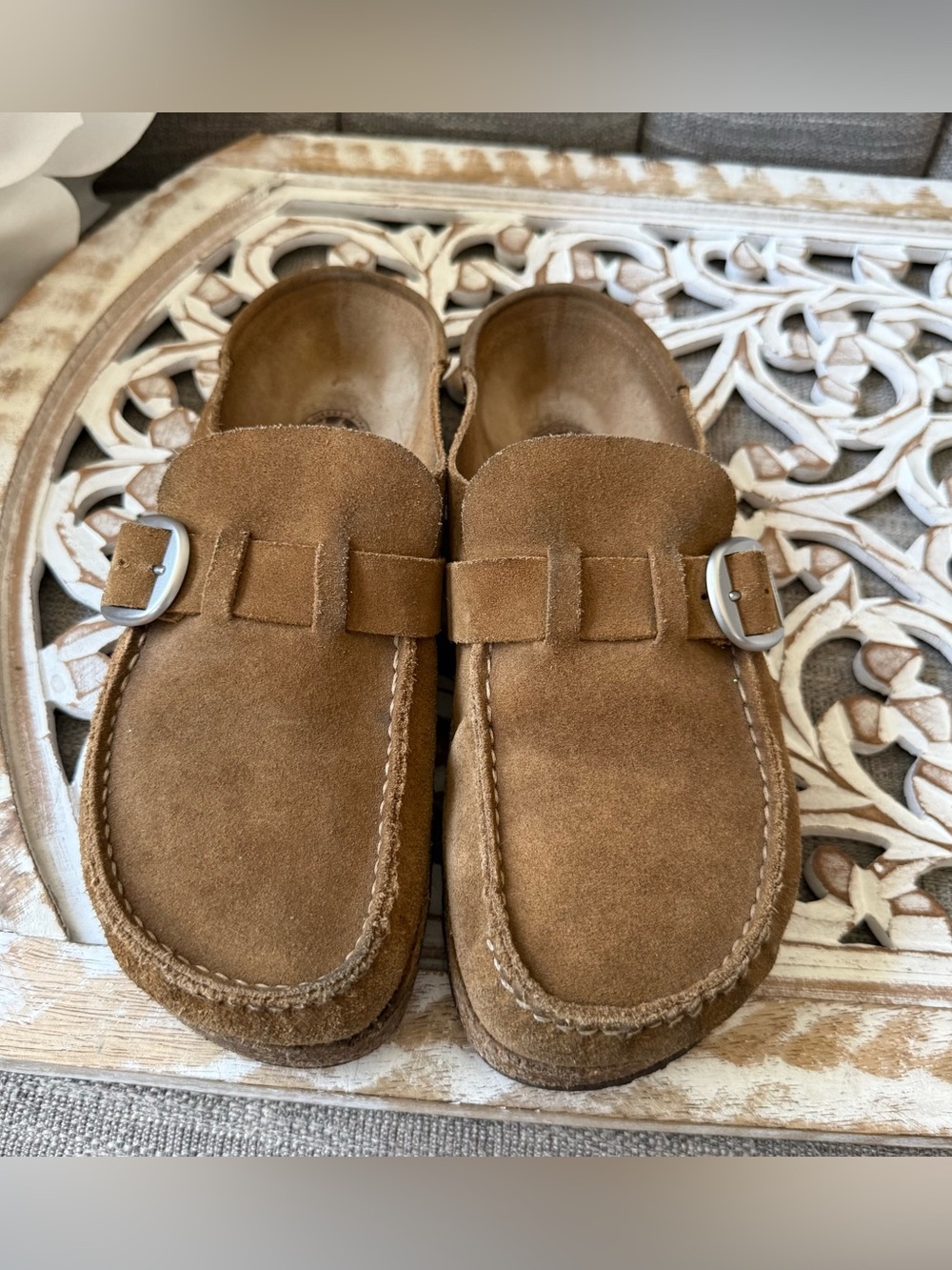 Birkenstock Brown Suede Leather Slip-On Mule Silver Buckle 11 42 - Picture 4 of 8